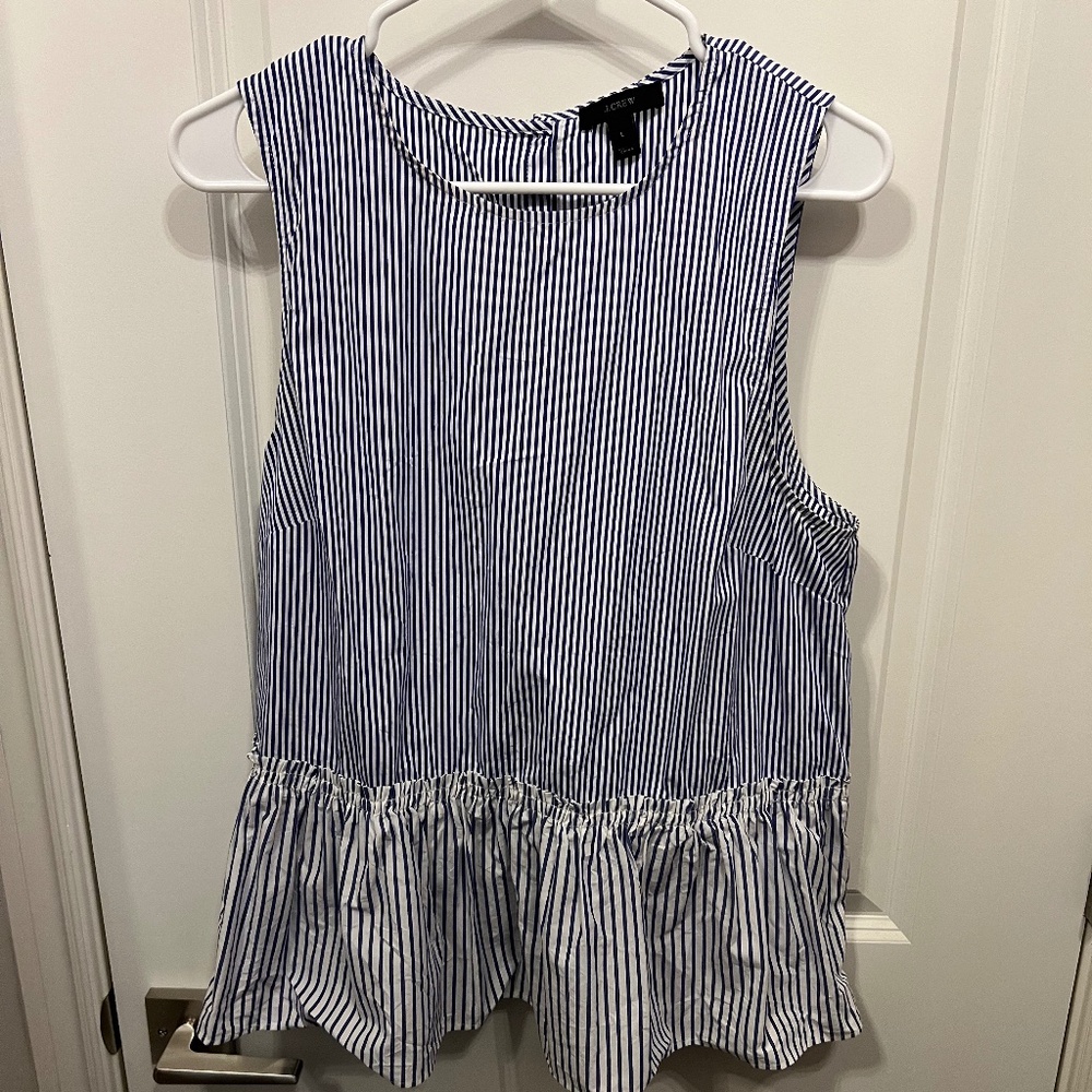 L - J. Crew Striped Peplum Tank